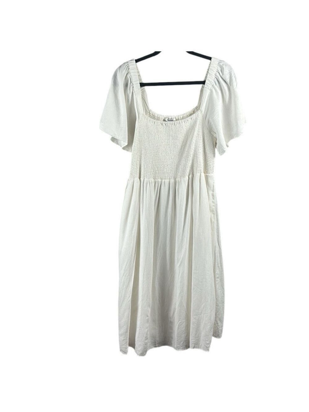 Madewell Flutter Sleeve Smocked Linen MIDI Dress Size XLP - Picture 3 of 8
